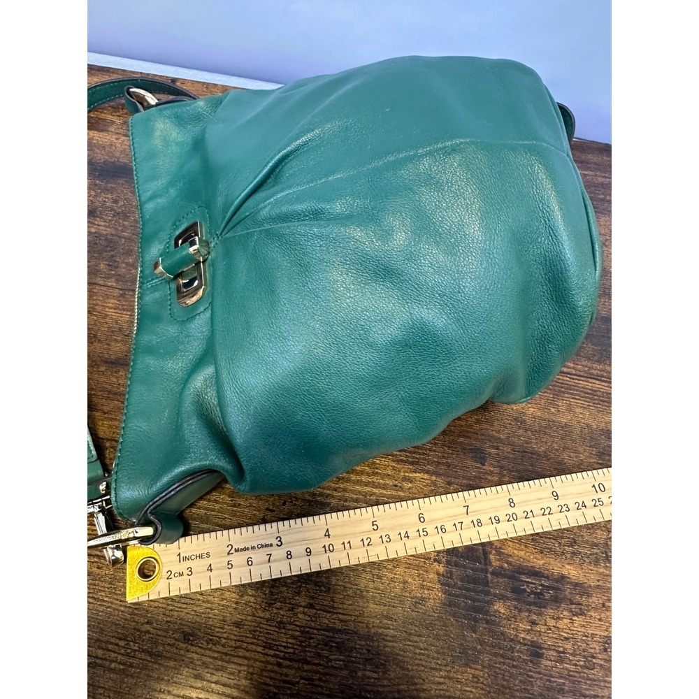 B. Makowsky Turn Lock Shoulder Bag Genuine Pebbled Leather Green Crossbody Purse - Picture 7 of 16